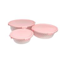 Kit 3 Potes Redondos Com Trava 550ml, 1 Litro E 1,7 Litros Rosa Orquídea - 3