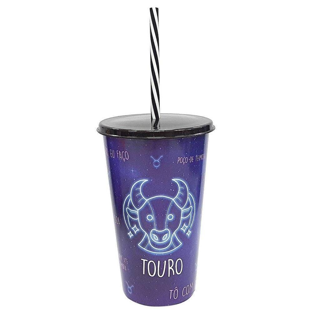 Copo Com Canudo Colecionável Signos Do Zodí­aco 500ml - Plasvale Touro - 1