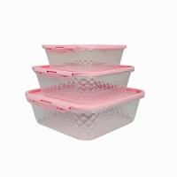 Kit 3 Potes Quadrados Com Trava 550ml , 1l E 1,7 L Rosa Orquídea - 1