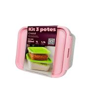 Kit 3 Potes Quadrados Com Trava 550ml , 1l E 1,7 L Rosa Orquídea - 2