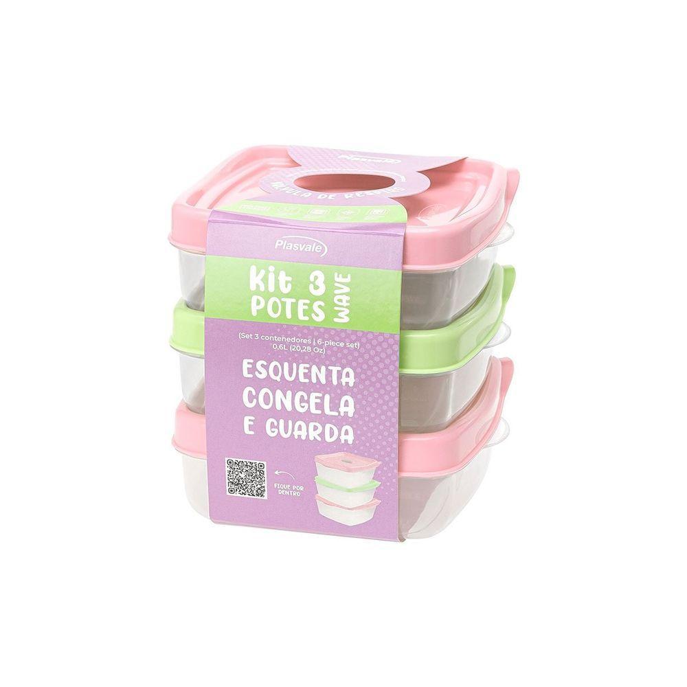 Kit 3 Potes Wave 600ml Plasvale Variado - 1