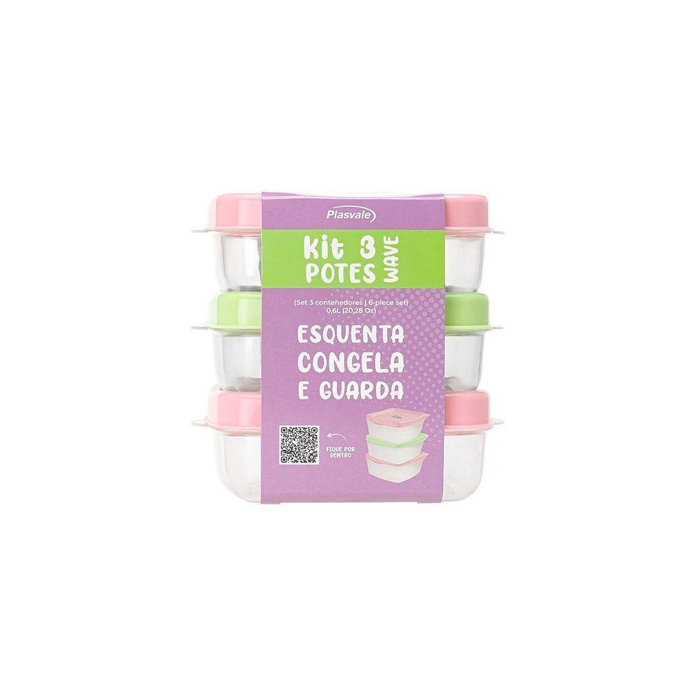Kit 3 Potes Wave 600ml Plasvale Variado - 2