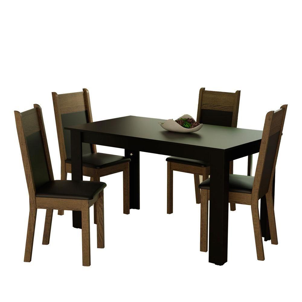 Conjunto Sala de Jantar Havana Mesa com 4 Cadeiras Preto - 1
