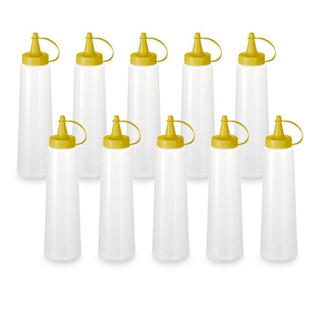 Kit 10 Bisnaga Plástica Transparente Com Tampa Em Cores 400ml Amarelo - 1