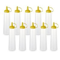 Kit 10 Bisnaga Plástica Transparente Com Tampa Em Cores 400ml Amarelo - 1