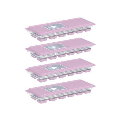 Kit 4 Formas De Gelo Com Tampa Enche Fácil Base Em Silicone Rosa