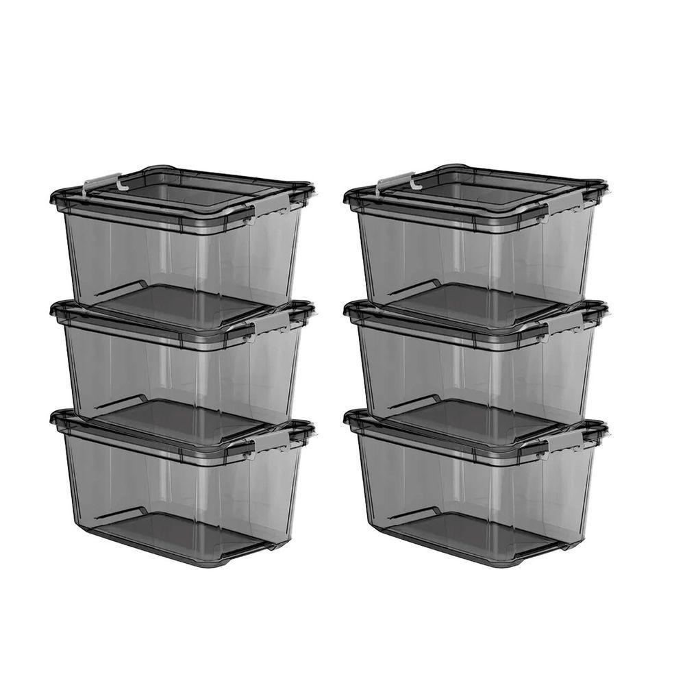 Kit 6 Caixas Plásticas Organizadora 27 Litros Cinza - 1