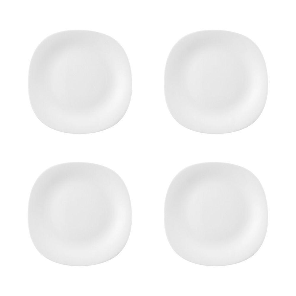 Conjunto 4 Pratos De Sobremesa Quadrados Em Vidro Opalino Branco - 1