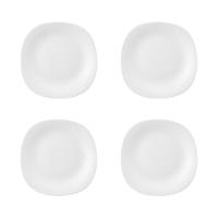 Conjunto 4 Pratos De Sobremesa Quadrados Em Vidro Opalino Branco - 1