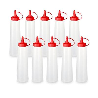 Kit 10 Bisnaga Plástica Transparente Com Tampa Em Cores 400ml Vermelho