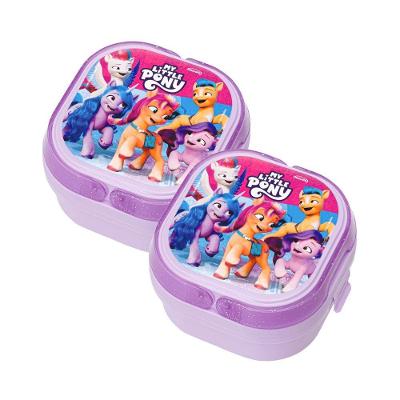Kit 2 Marmita Com 2 Compartimentos, Trava E Alças 660ml Infantil Decorado Pony