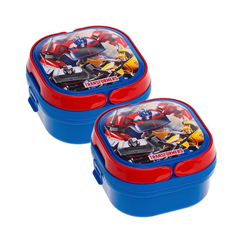 Kit 2 Marmita Com 2 Compartimentos, Trava E Alças 660ml Infantil Decorado Transformers - 1