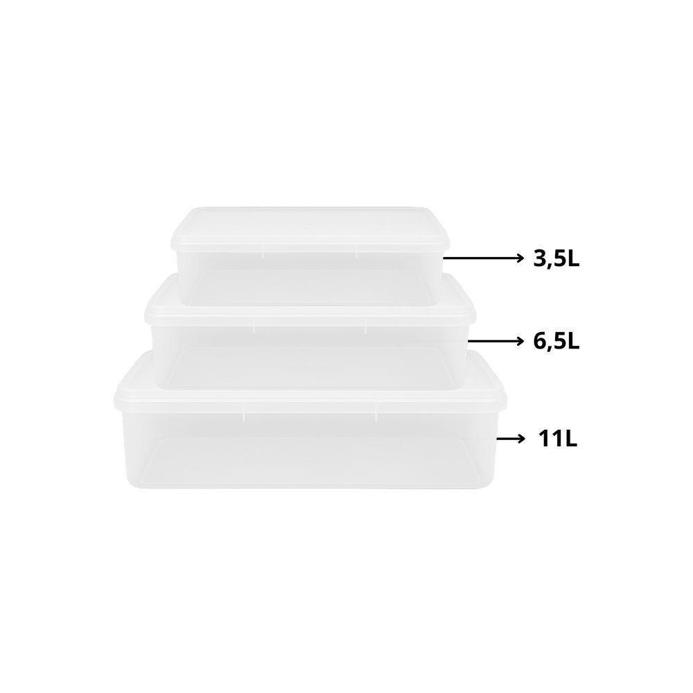 Kit 3 Caixas Herméticas Plásticas Empilháveis 3.5l, 6.5l, 11l Transparente - 1