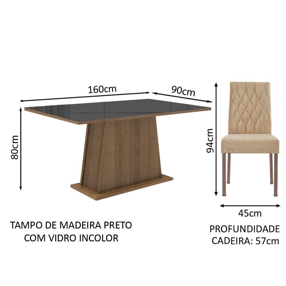 Conjunto Sala De Jantar Mesa Tampo De Vidro 6 Cadeiras Rust - 8