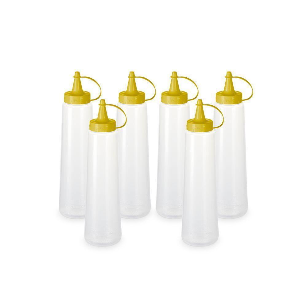 Kit 6 Bisnagas Plásticas Transparentes Com Tampa Em Cores 400ml Amarelo - 1