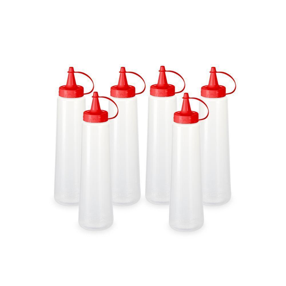 Kit 6 Bisnagas Plásticas Transparentes Com Tampa Em Cores 400ml Vermelho - 1