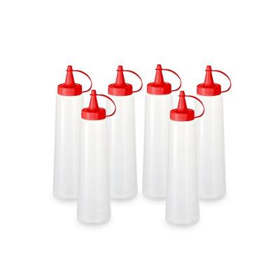 Kit 6 Bisnagas Plásticas Transparentes Com Tampa Em Cores 400ml Vermelho
