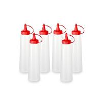Kit 6 Bisnagas Plásticas Transparentes Com Tampa Em Cores 400ml Vermelho - 1
