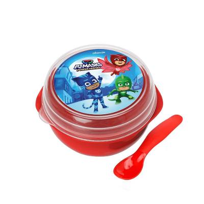 Bowl Com Tampa E Colher Infantil Plasvale Decorado Pj Masks