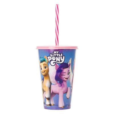 Copo Com Canudo E Tampa Decorado 580ml Infantil Decorado Pony