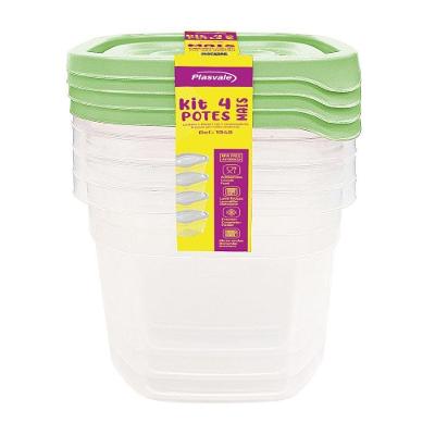 Kit 4 Potes Linha Mais 530ml Plasvale Verde