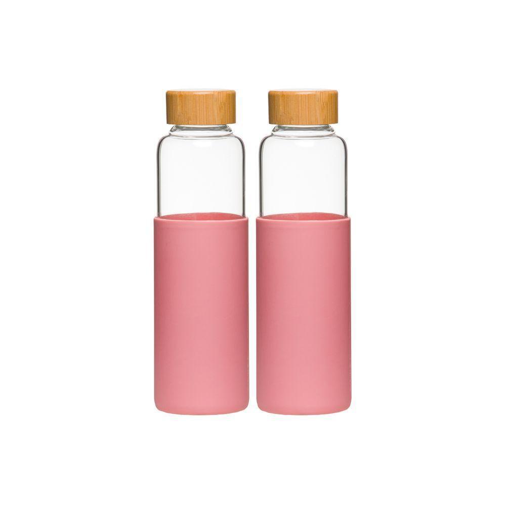 Kit 2 Garrafas De Vidro Com Silicone 550ml Rosa - 1