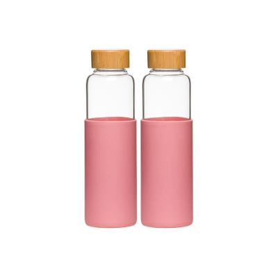 Kit 2 Garrafas De Vidro Com Silicone 550ml Rosa