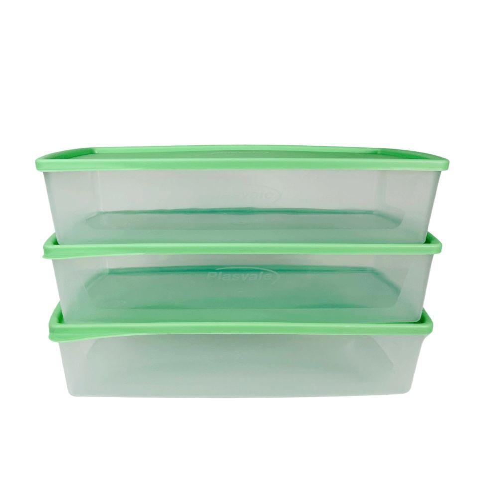 Kit 3 Potes Herméticos Retangulares 1,4l Plasvale Verde - 2