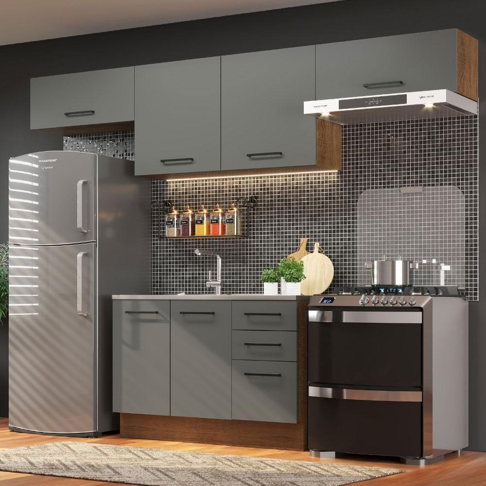 Cozinha Compacta com Armário e Balcão Rustic/cinza Madesa - 1