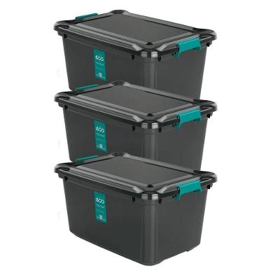 Kit 3 Organizadores 27l Plasvale Eco Preto