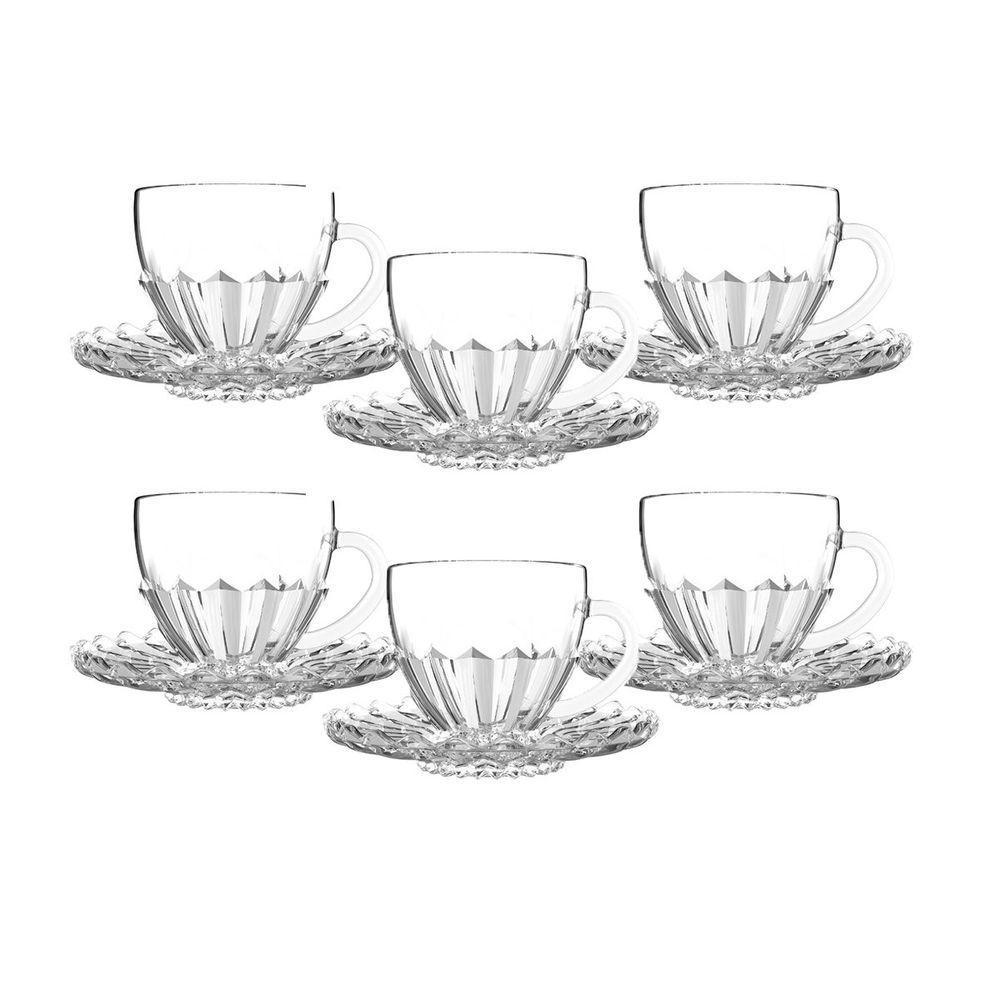 Kit Conjunto 6 Xícaras Com Pires 220ml Transparente - 1