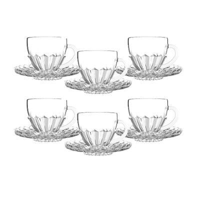 Kit Conjunto 6 Xícaras Com Pires 220ml Transparente