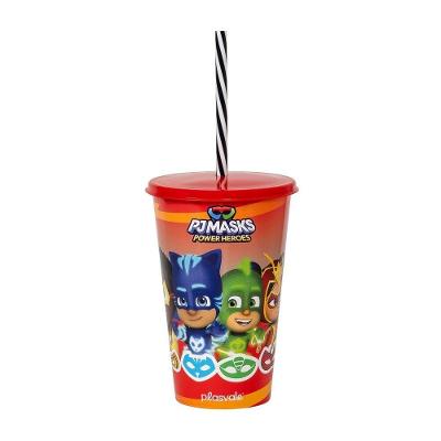 Copo Com Canudo E Tampa Decorado 580ml Infantil Decorado Pj Masks