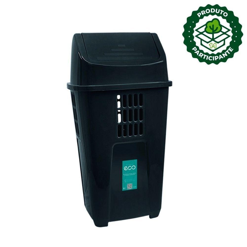 Lixeira Basculante 50 Litros Plasvale Eco Preto - 1