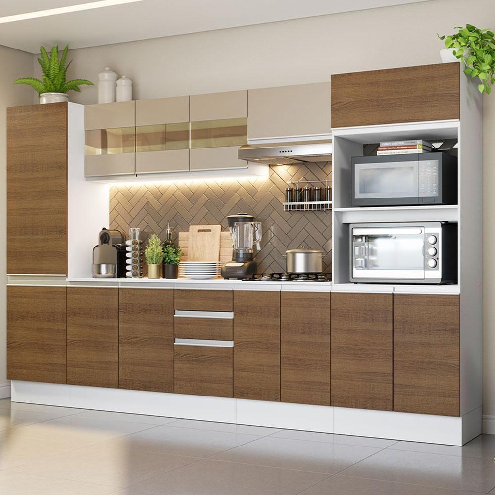 Cozinha Completa 100% MDF Madesa Smart 300 Cm Modulada Com Armário E Balcão Branco/Rustic/Crema - 1