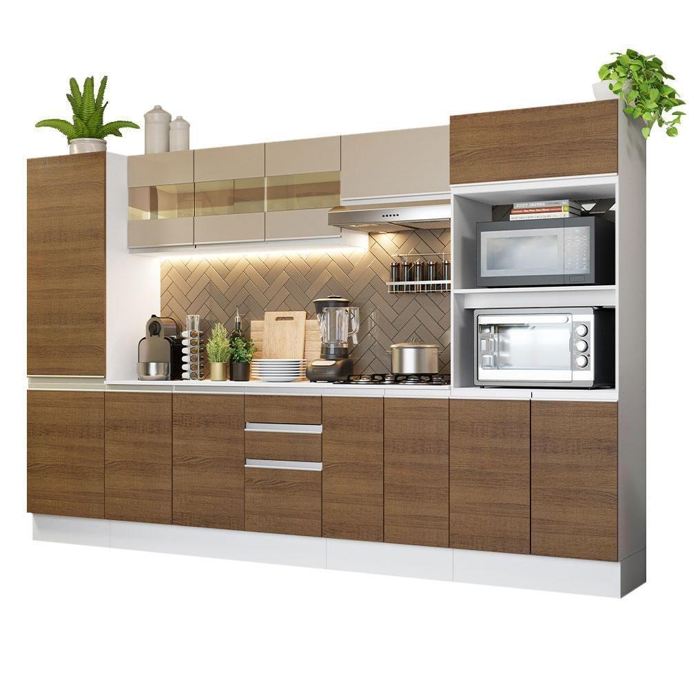Cozinha Completa 100% MDF Madesa Smart 300 Cm Modulada Com Armário E Balcão Branco/Rustic/Crema - 7