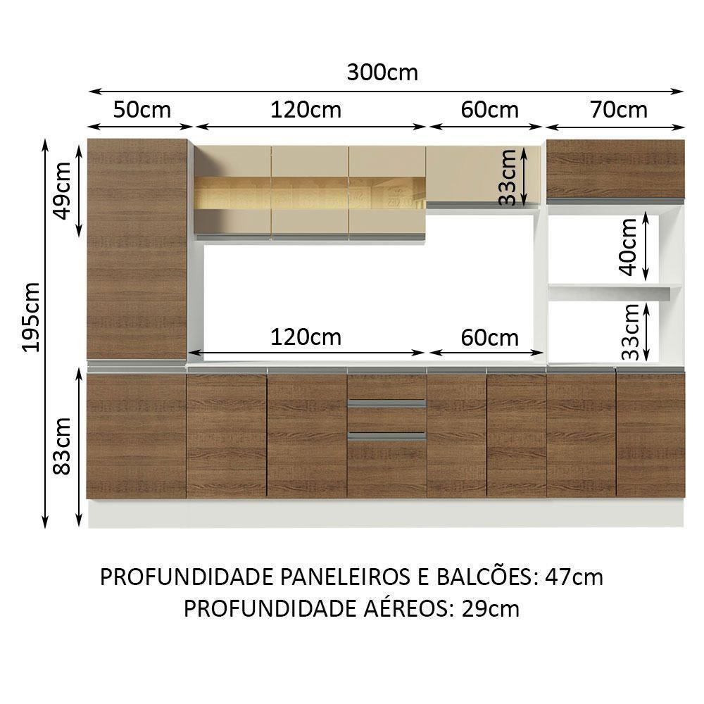 Cozinha Completa 100% MDF Madesa Smart 300 Cm Modulada Com Armário E Balcão Branco/Rustic/Crema - 9