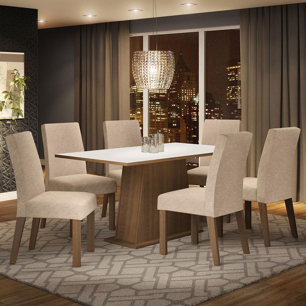 Conjunto Sala De Jantar Madesa Luciana Mesa Tampo De Madeira Com 6 Cadeiras - Rustic/branco/imperial - 1