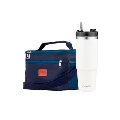 Kit Bolsa E Copo Com Canudo Térmicos Bege