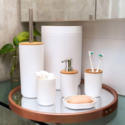 Kit Banheiro + Bandeja De Bambu Branco