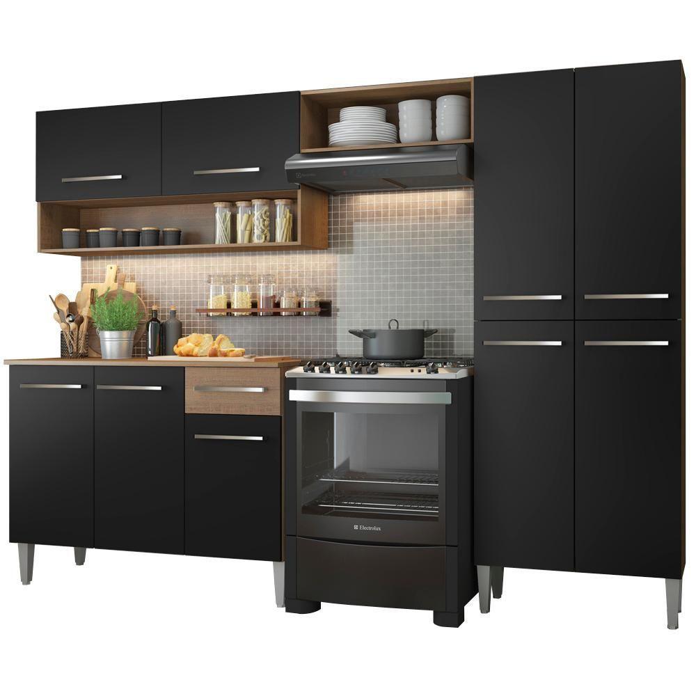 Cozinha Compacta Madesa Emilly Pop Com Armário E Balcão Rustic/Preto - 2