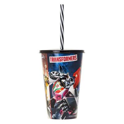 Copo Com Canudo E Tampa Decorado 580ml Transformers Decorado Transformers