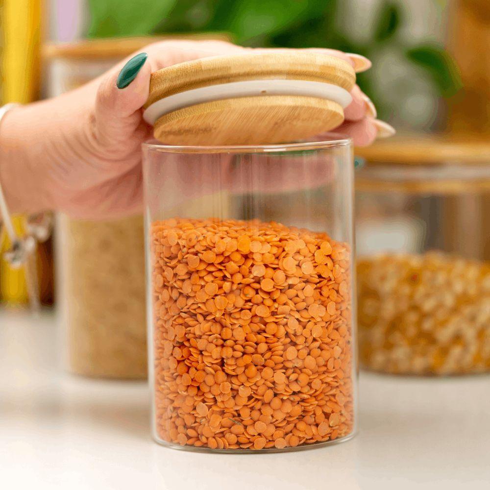 Pote De Vidro Porta Mantimentos Hermético Com Tampa De Bambu 520ml - Plasvale Marrom - 1