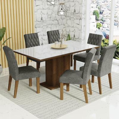Conjunto Sala De Jantar Mesa Tampo De Vidro 6 Cadeiras