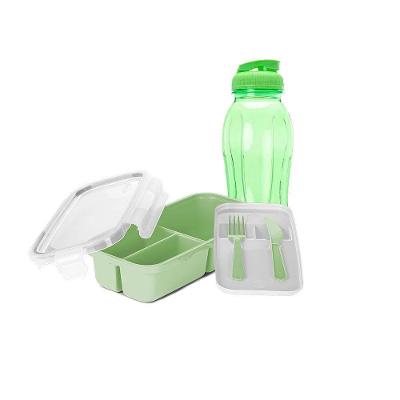Combo Marmita 3 Divisórias Com Garrafa Verde