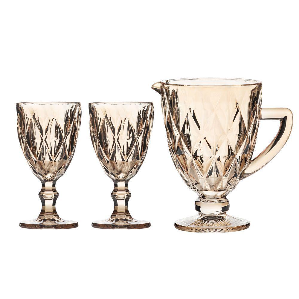 Kit Jarra E Taças De Vidro Diamante ãmbar - 1