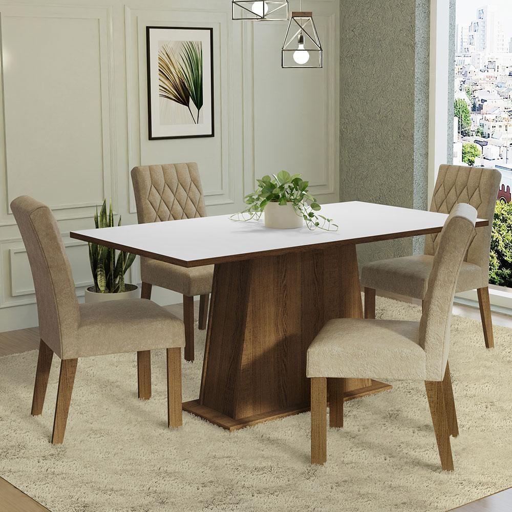 Conjunto Sala De Jantar Mesa Tampo De Madeira 4 Cadeiras Rustic/branco/imperial - 1