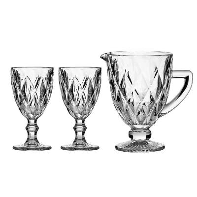 Kit Jarra E Taças De Vidro Diamante Transparente
