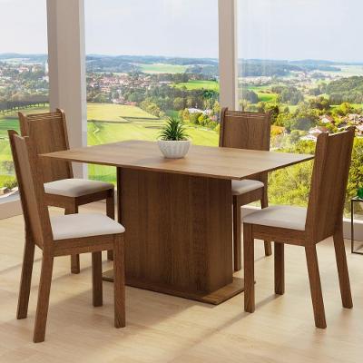 Conjunto Sala de Jantar Luana Mesa 4 Cadeiras Madesa Rustic/Pérola