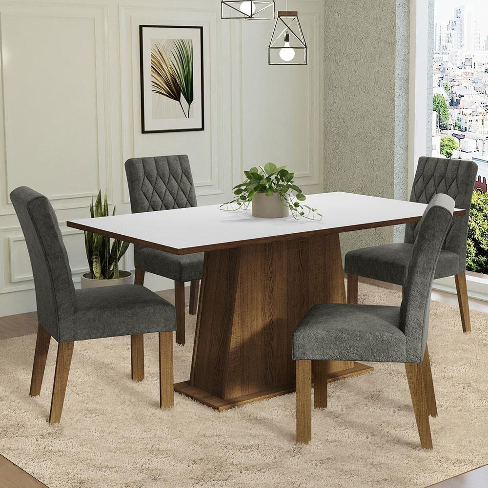 Conjunto Sala De Jantar Mesa Tampo De Madeira 4 Cadeiras Rustic/branco/silver - 1